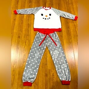 Kensie Snowman Fleece Velvet Pajama Set - Unisex Youth Size Large 10-12